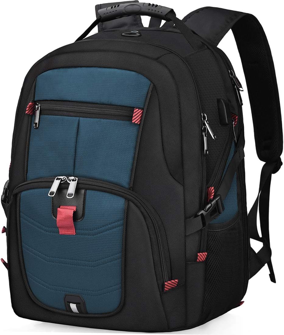 Laptop Backpack 17 Inch Waterproof Extra Large TSA Travel Backpack Anti Theft College Business Mens Backpacks with USB Charging Port 17.3 Gaming Computer Backpack for Women Men Blue 45 L