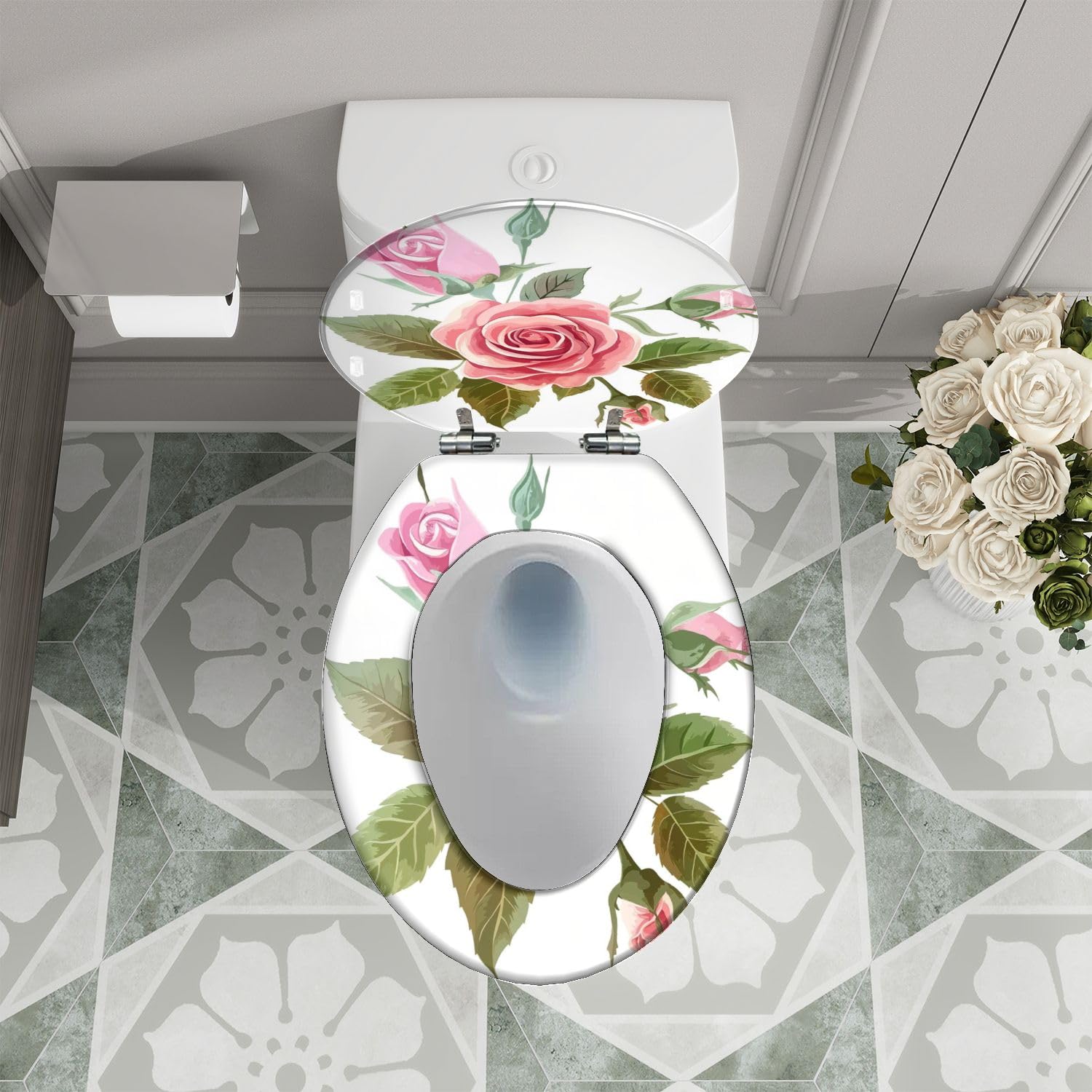 Asiento de inodoro alargado con cierre suave para baño