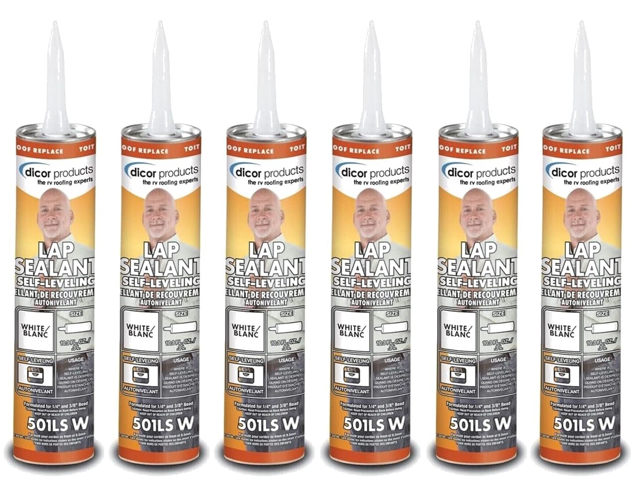 Dicor 501LSW-1, Lap Sealant Self-Leveling, White, 10.3 Ounce Tube (6)