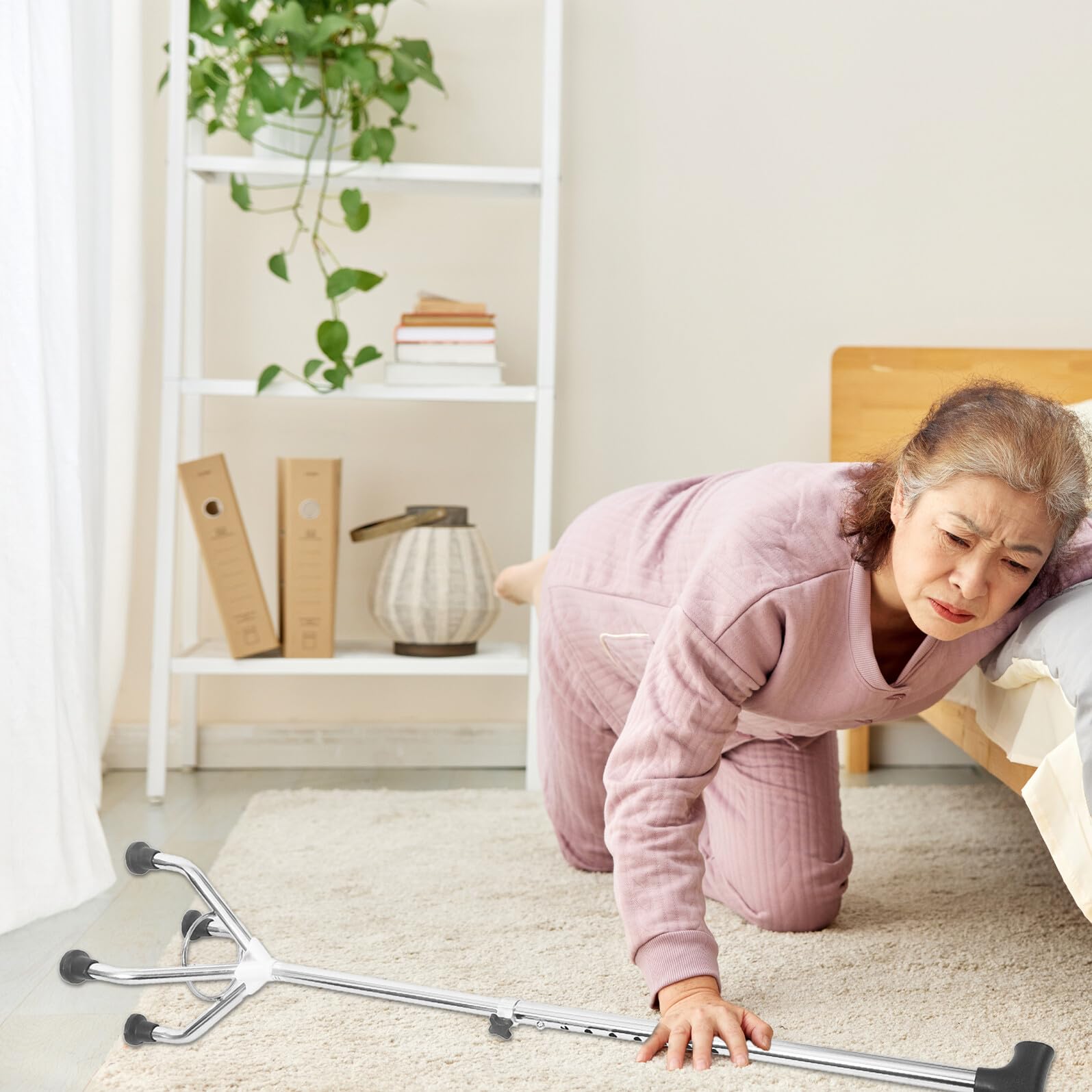 Healvian Bastón de Cuatro Pies Ajustable para Hombres y Ancianos Inoxidable Antideslizante y Desmontable para Senderismo y Uso Diario
