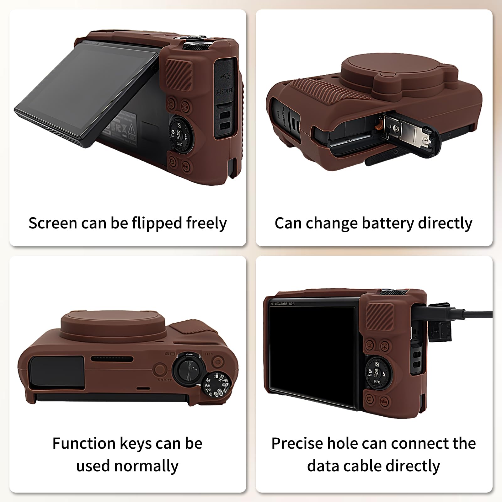 MUZIRI KINOKOO Étui en silicone compatible avec appareil photo numérique Canon Powershot SX740/SX730 HS - Housse de protection en caoutchouc souple avec couvercle d'objectif amovible - Antidérapant et