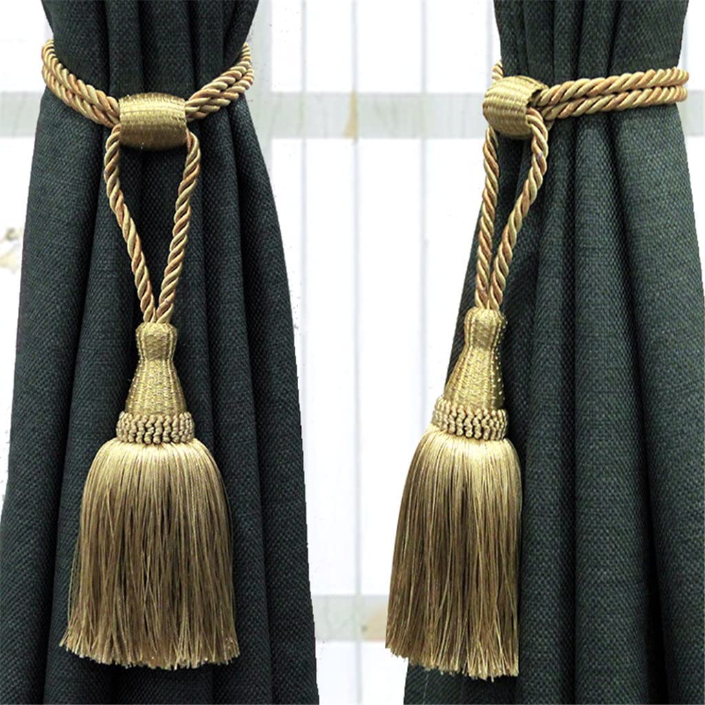 Générique 2 Pcs Glands Rideau Embrasse Or Boule Suspendue Tresse Corde Fenêtre Drapé Chambre Accessoires Rideaux Titulaire Boucle Sangle (Couleur : A, Taille (A comme Le Montre l'image)