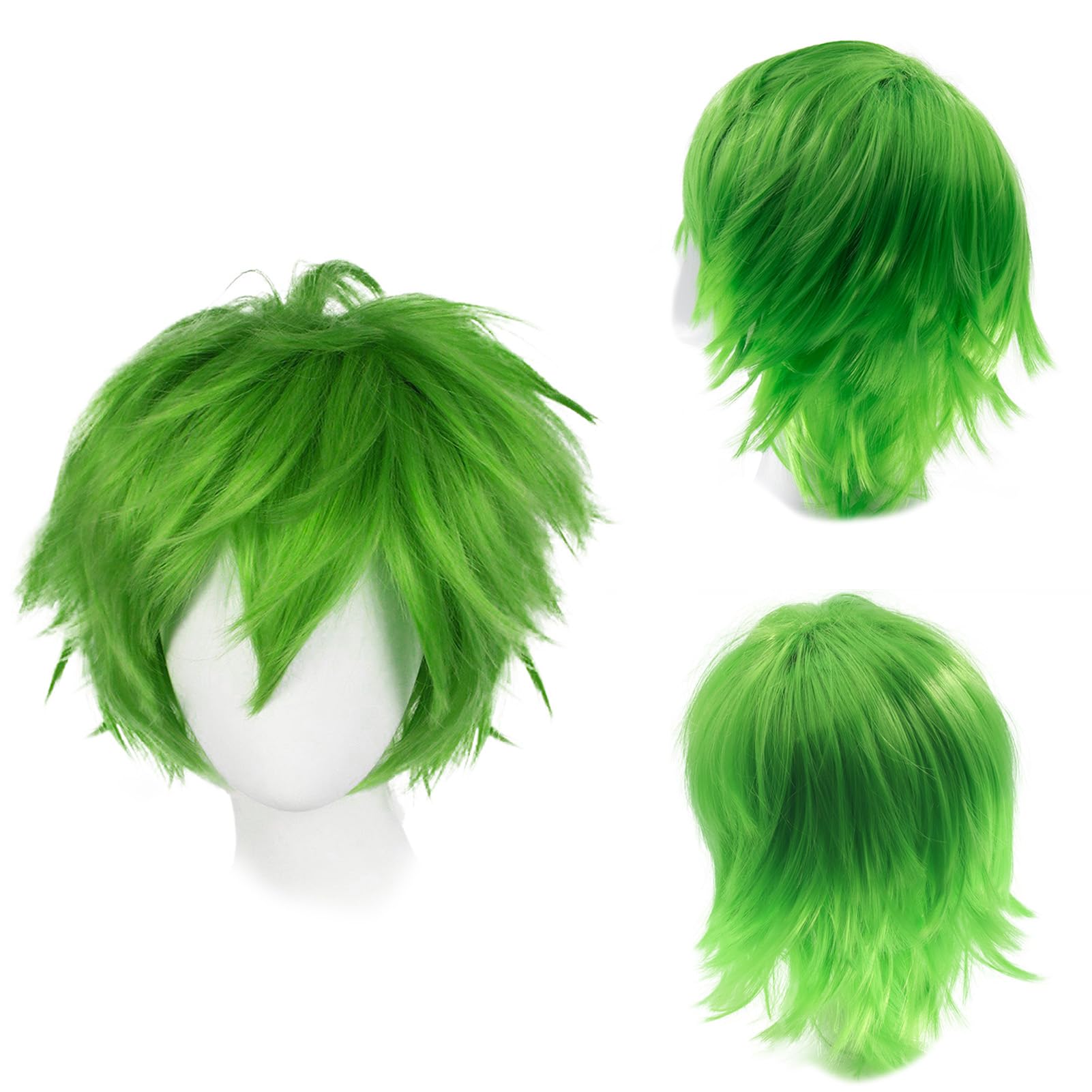 Dcbaboo Green Short Curly Wig 12" Natural Fluffy Layered Straight Hair for Men/Women