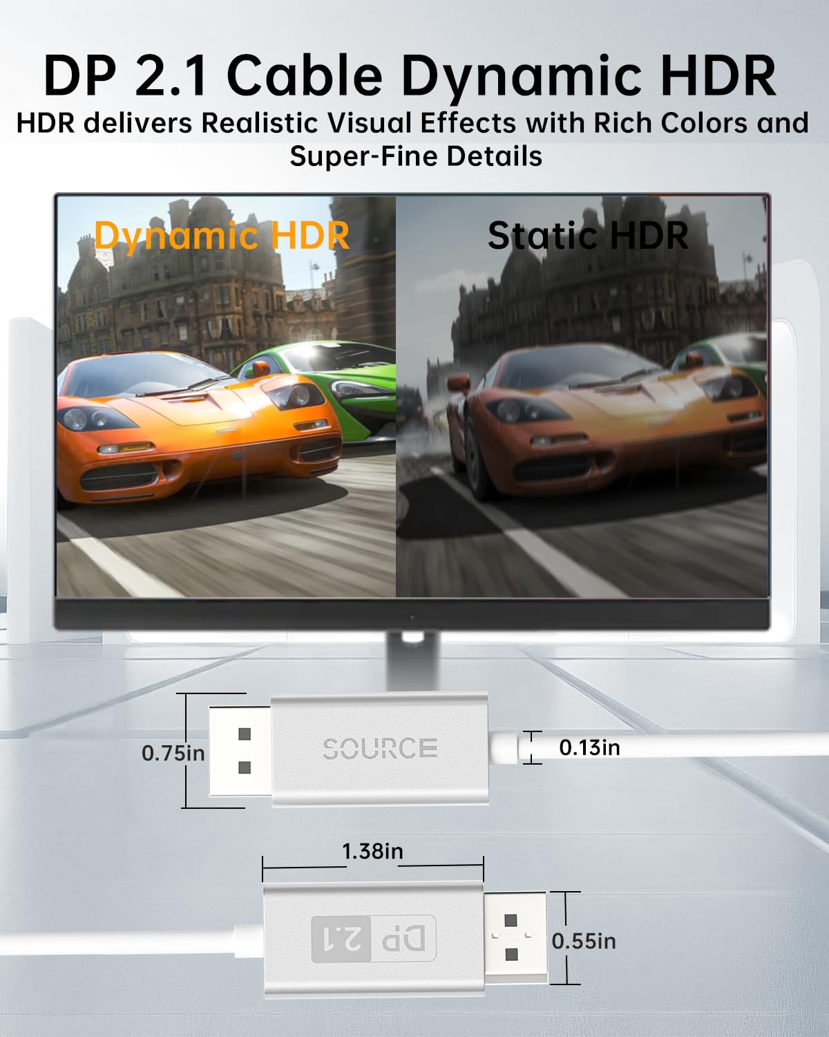 Cavo DisplayPort 2.1, fibra ottica DP 2.1 [8K@60Hz, 4K@240Hz 165Hz 144Hz] Cavo video DisplayPort 40Gbps supporta HDCP DSC 1.2a, HDR10 FreeSync G-Sync per PC grafici 3090 (3M)