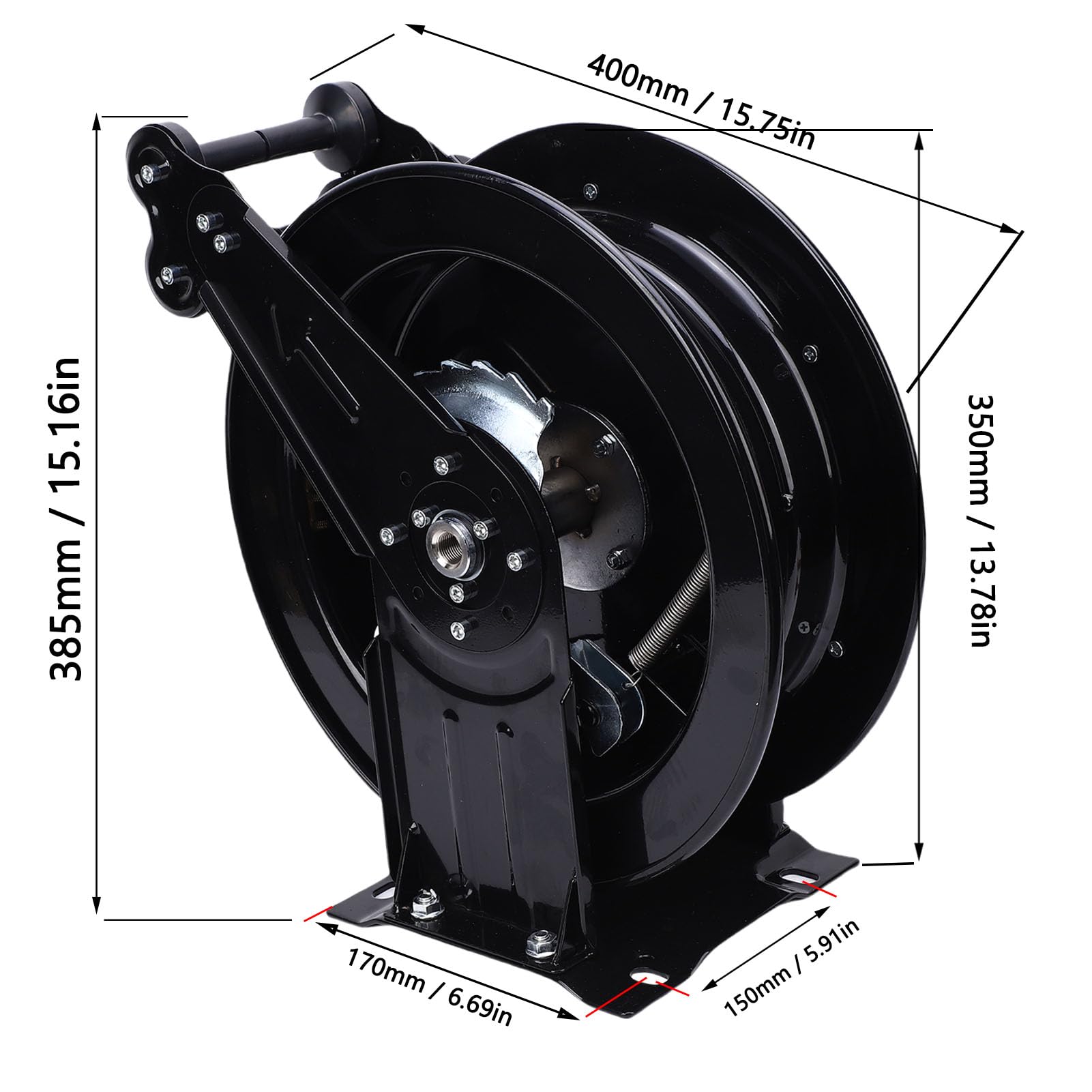 Generic Carrete de Manguera para Lavadora a Presión, Rebobinado Automático Resistente, 4000PSI, para Uso en Exteriores, Acero Al Carbono, Longitud de 32,81 Pies