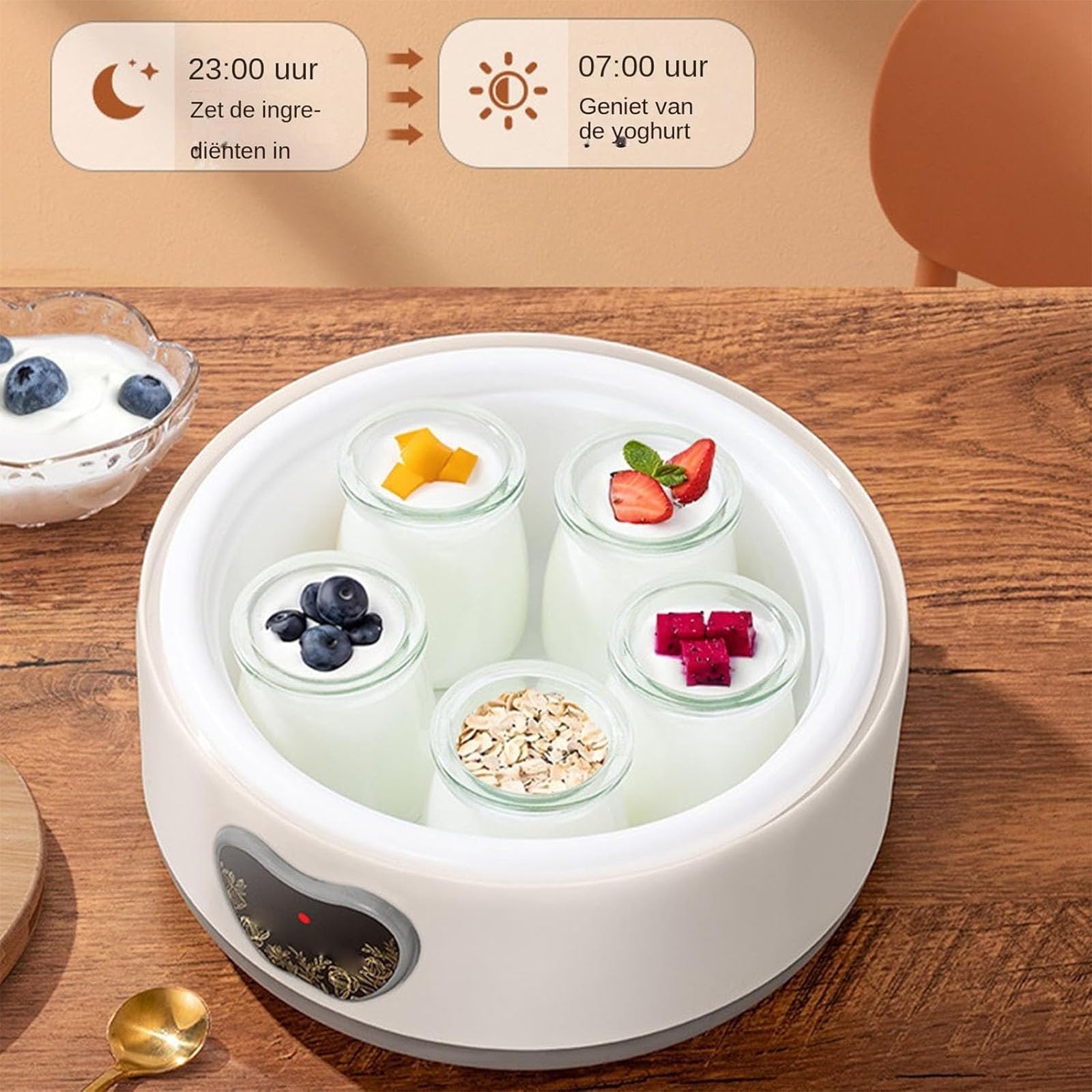 Yogurtera Automática de 1,2 L con 5 Vasos para Servir, Control de Temperatura y Temporizador Ajustable para Queso, Fruta, Vino, Hogar, Cocina, Desayuno, Merienda