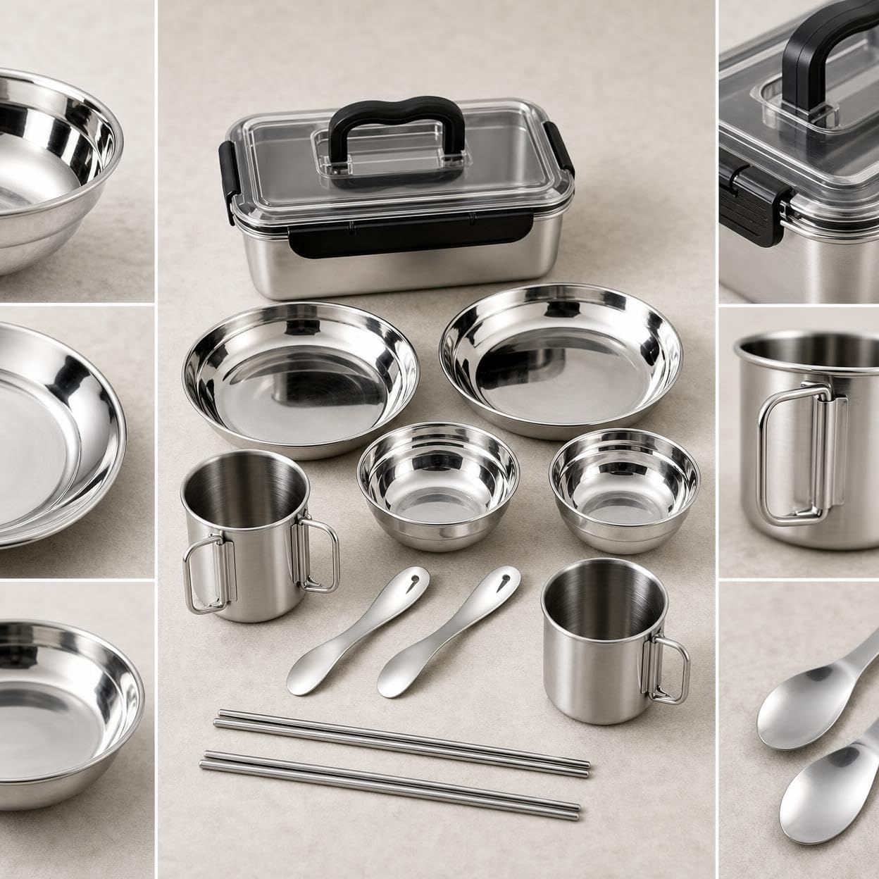 Service table camping inox réutilisable, Métalliques, Set Table Pique-nique, Aventures, Pour