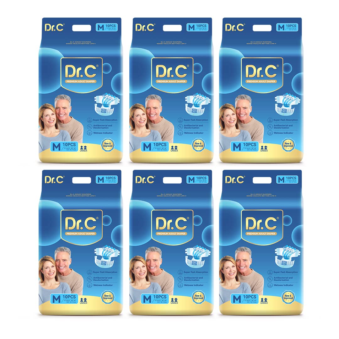 Dr.C Overnight Adult Diaper (Tape Style) High Absorption, 16 hrs Protection, Odour Free, Leak Proof, and breathable back sheet. Size - Medium (76-114 cms,30-45 Inch) Pack of 6 (60 counts)-image-29