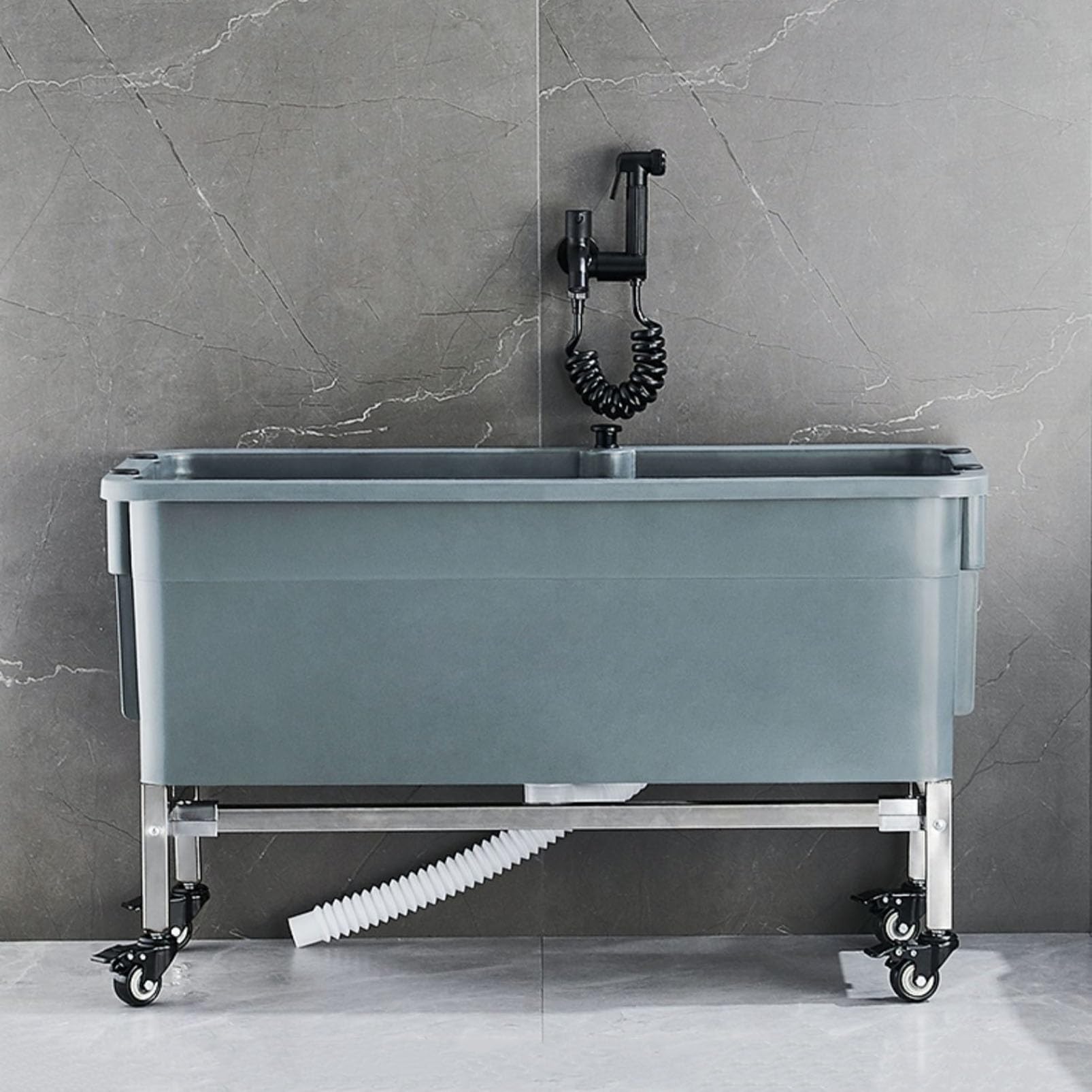 Fregadero portátil con kit de drenaje, lavabo de utilidad resistente para lavandería, limpieza de mascotas y mantenimiento de suelos, fregadero duradero para un uso versátil, color gris