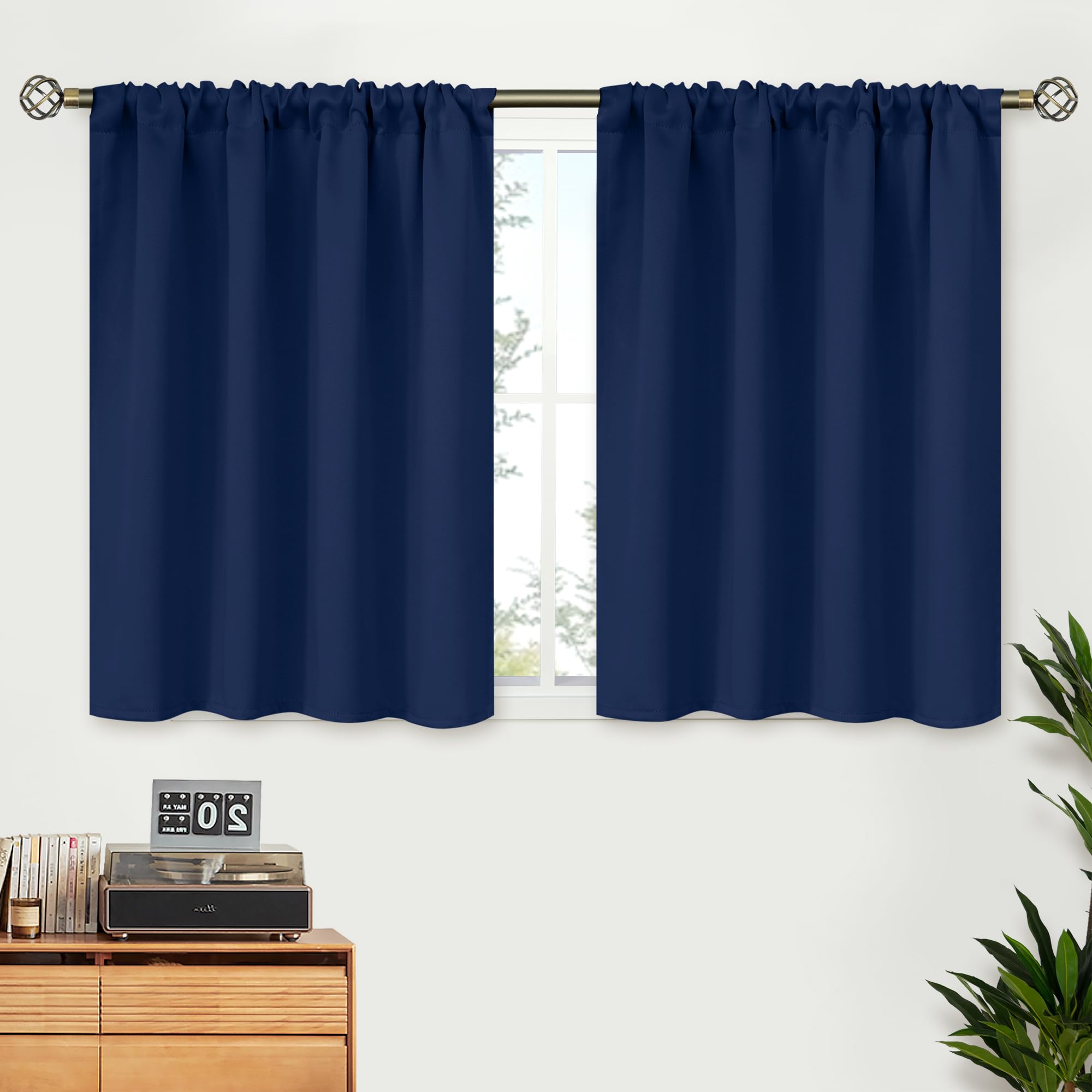 BGment Short Blackout Curtains 30 Inches Length for Kitchen Rv Camper Window - Rod Pocket Room Darkening Small Drapes for Basement Bathroom Cafe Privacy, Navy Blue, 2 Panels, 42 x 30 Inch — image 1