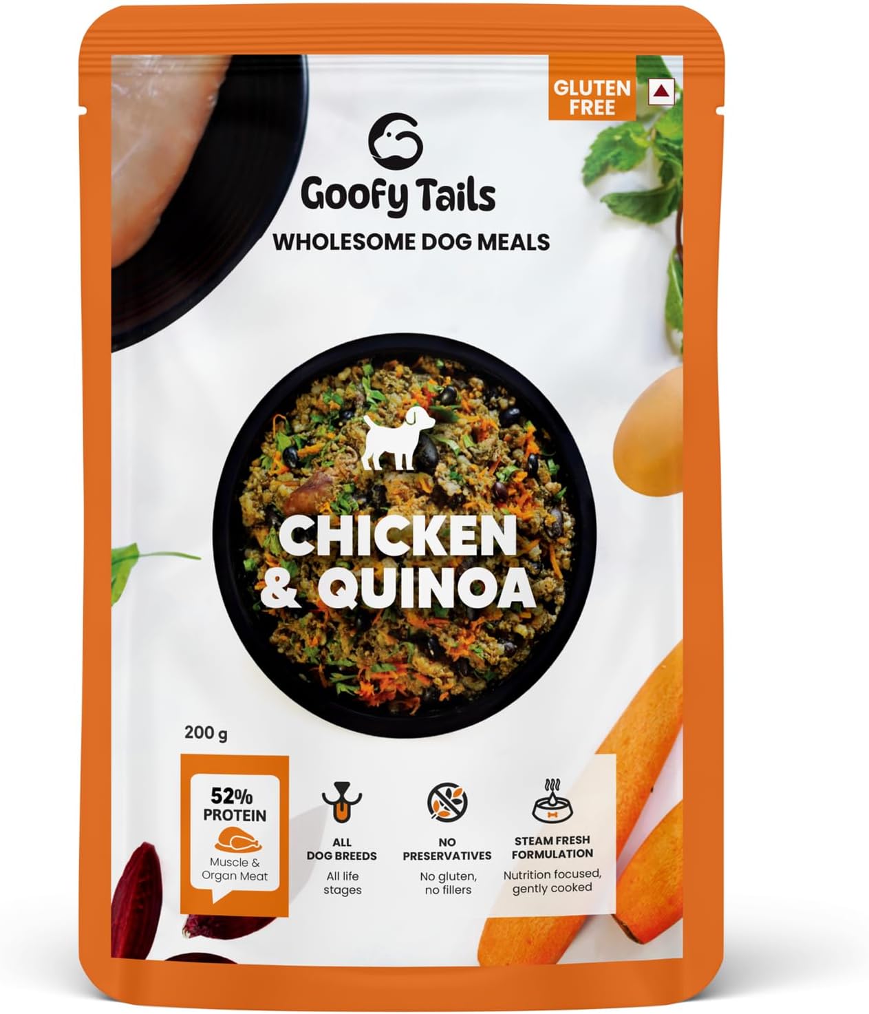 Goofy Tails Chicken & Quinoa Wet Dog Food 600g (200g X 3 Pack), Wholesome,Human Grade,Preservative Free,Gluten Free Non Vegetarian Dog Food Gravy, Balanced Food for Dogs,Taste Booster and Food Topper