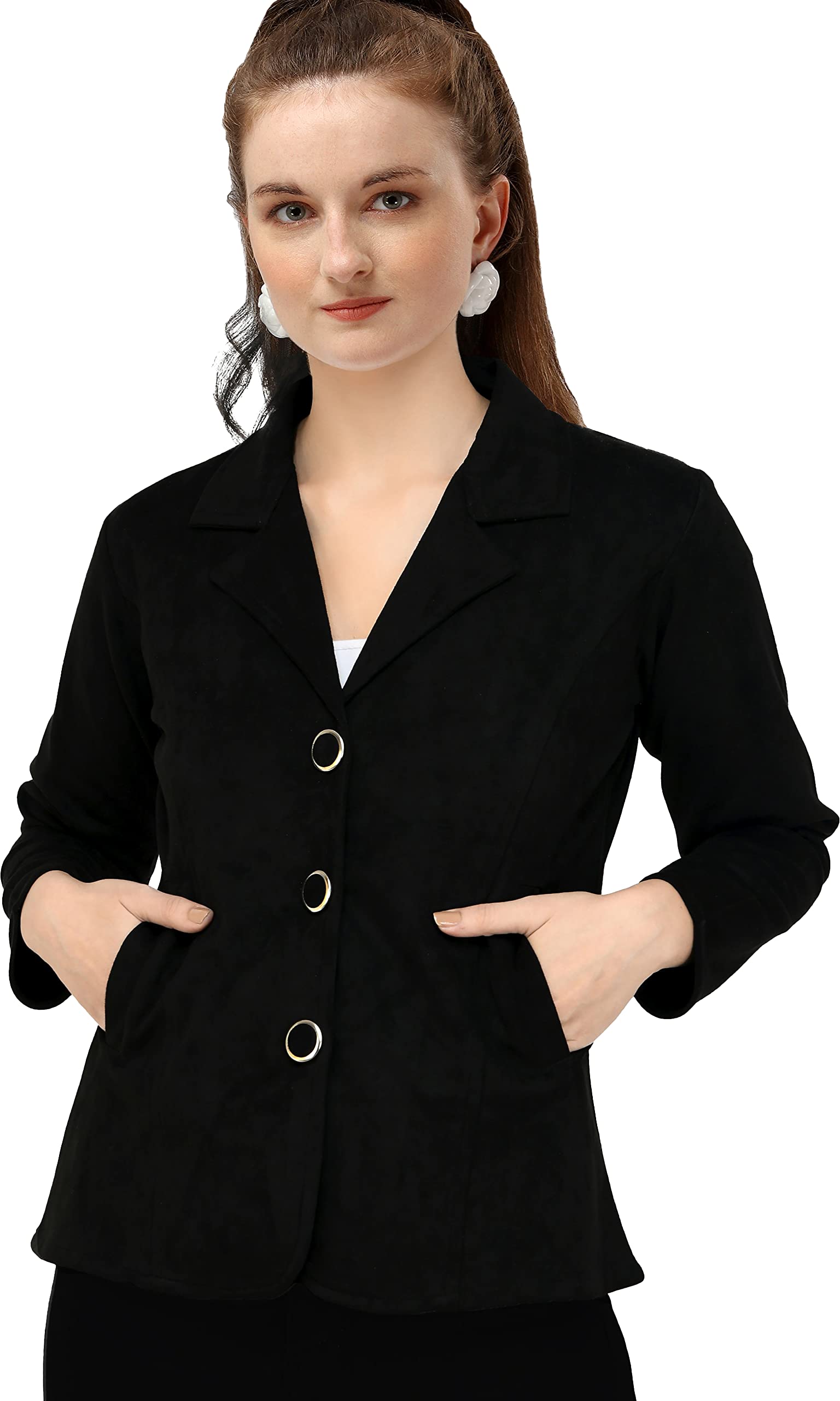 fellamo Women 3 Button Blazzer-32 Black Medium-picture-50