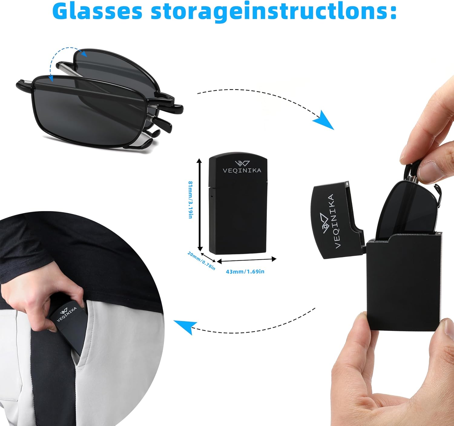 VEQINIKA Sunglasses for Men Women Polarized Folding Sunglasses with Case Spring Hinge UV Blocking Foldable Sunglasses - Image 5