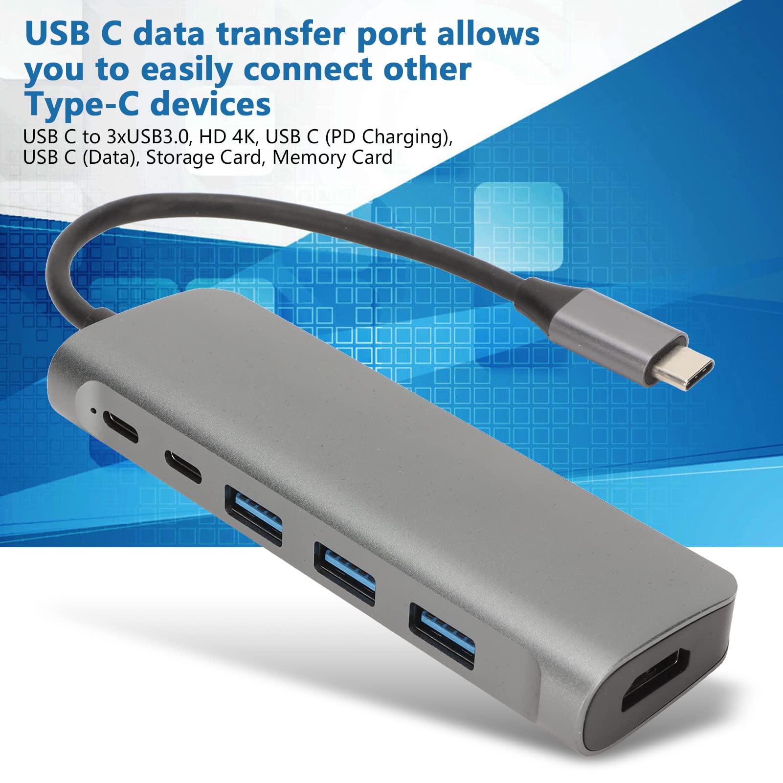 Hub USB C 8 in 1, Risoluzione 4K, Ricarica Pass Through ad Alta Velocità da 100 W, Trasferimento Dati a 5 GBps, Velocità di Lettura/Scrittura di 480 MB/S per Il Collegamento di Periferiche USB