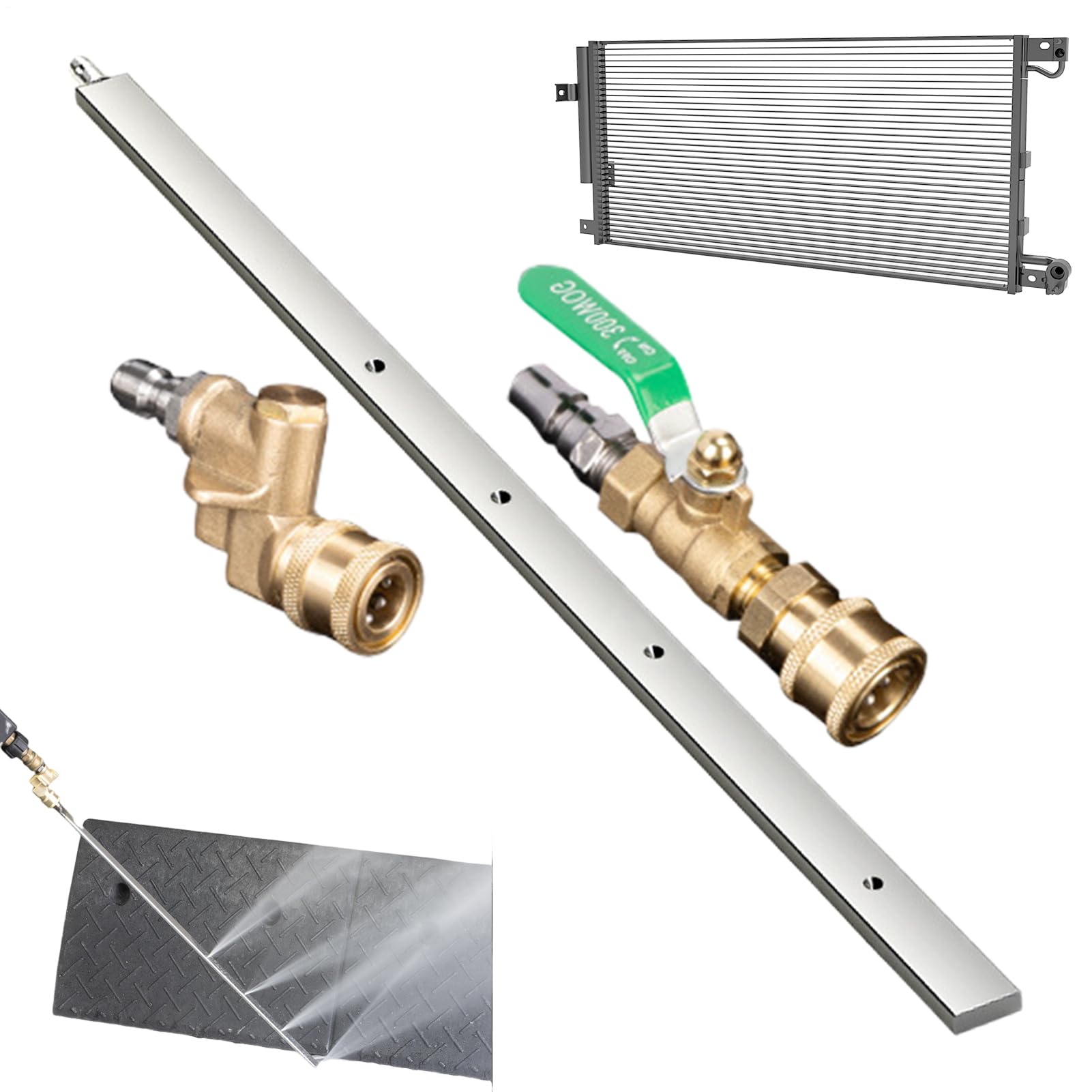 Strumento per la pulizia del radiatore auto, kit per la pulizia del condensatore del serbatoio acqua non smontabile, 60 cm, palos in acciaio con collegamento rapido, idropulitrice ugello