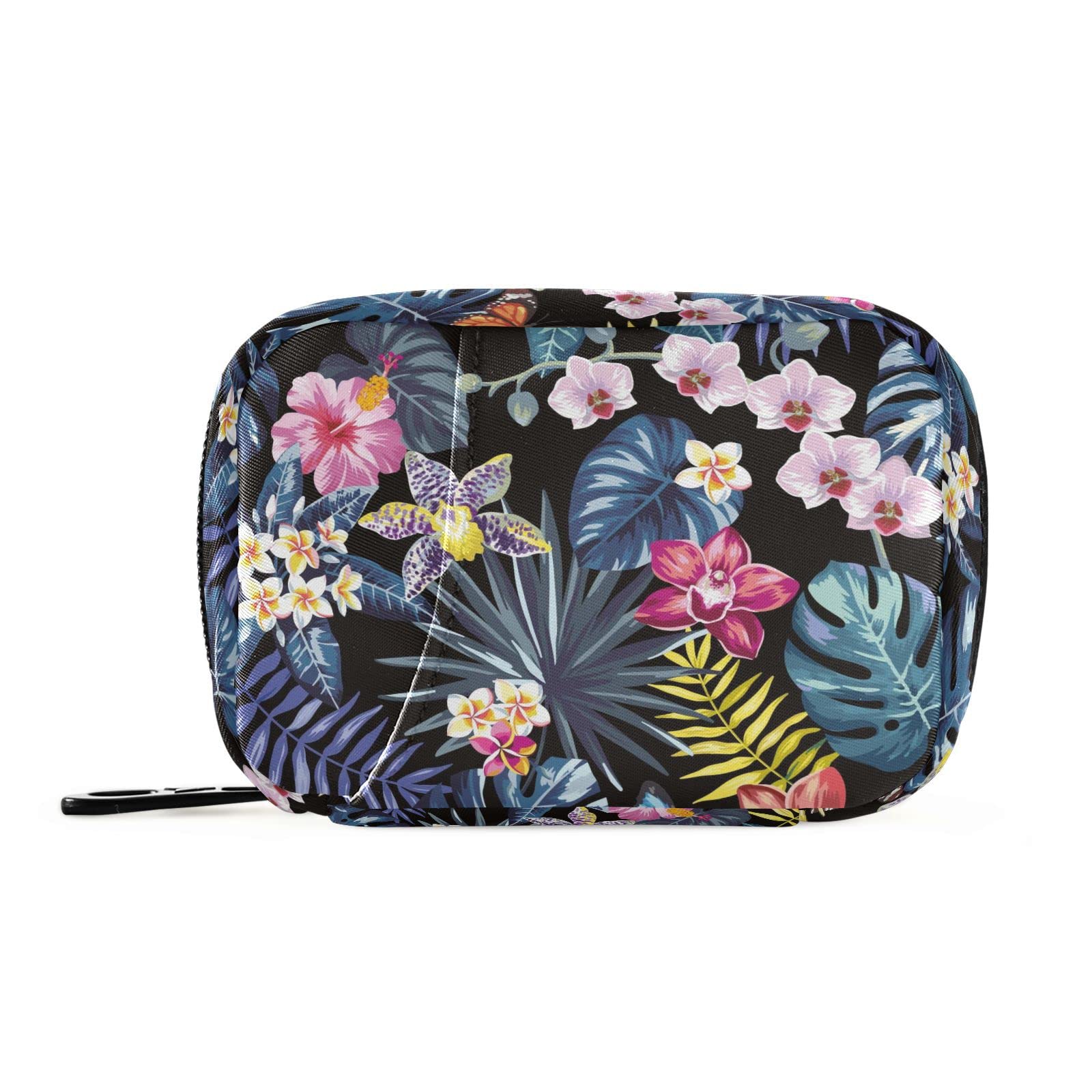 Naanle Pill Organizer Hawaii Palm Leaves Flowers Pill Box 7 Day Pill Case Bag Travel Pill Organizer Bag with Zipper Portable Weekly Case Compact Size