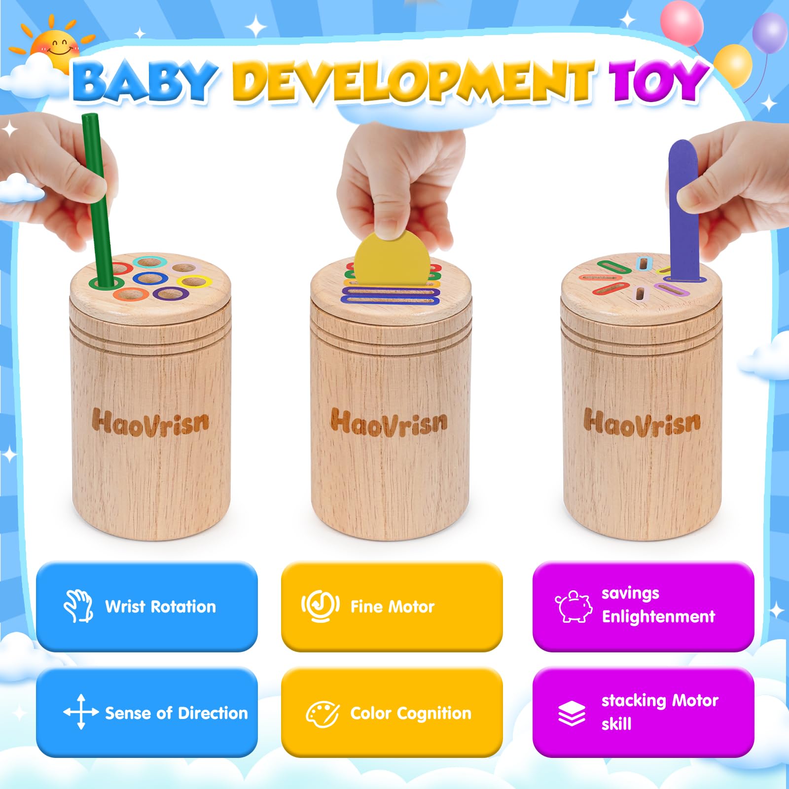 HaoVrisn Giochi Bambini 1 2 3 Anni, 3 in 1 Giochi Montessori 1 2 3 4 Anni, Legno Colori per Bambini 1 2 3 Anni, Gioco Bambino 1 2 3 4 Anni con Borsa per la Conservazione