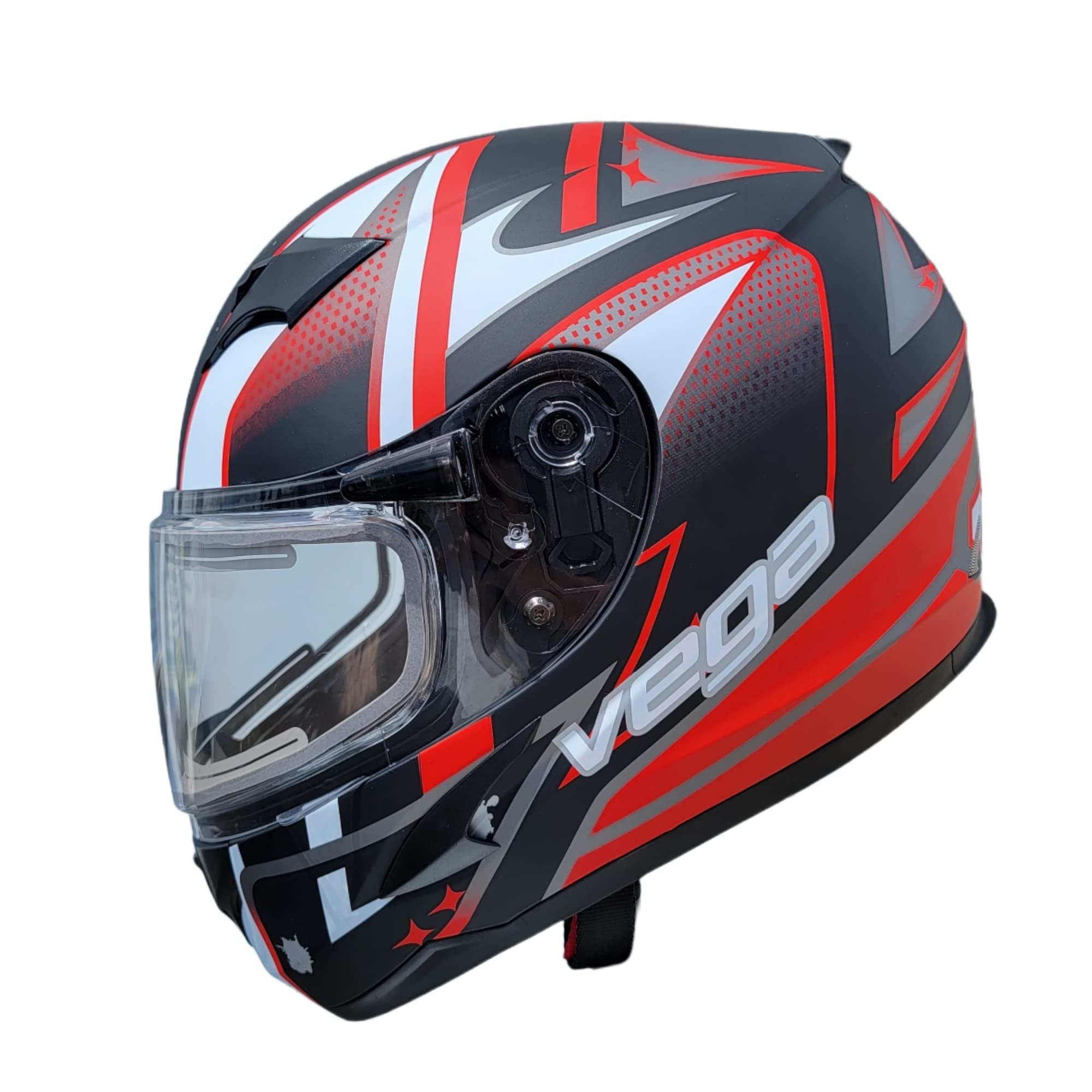 Vega V-Star Snowmobile Helmet Electric Heated Shield Evolution (9ft Silver Coated Heavy Duty RCA Jack Cord, Breath Deflector)