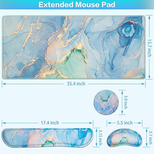 Miniatura 6 de QOMOLAMA - Alfombrilla para mouse con reposamuñecas, alfombrilla de mouse grande 4 en 1 + reposamuñecas para teclado, soporte de muñeca y juego de