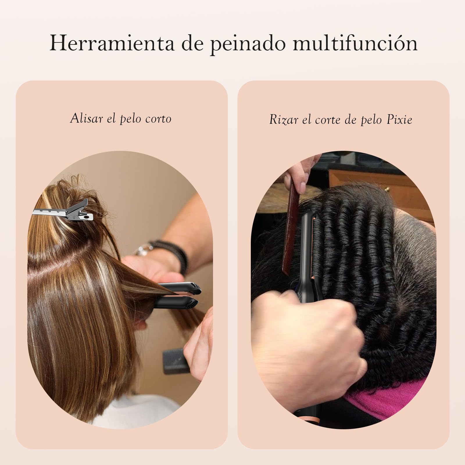 Mini Plancha de Pelo, SAOSA Plancha y Rizador de Pelo 2 en 1Plancha de Pelo Pequeña Para Pelo Corto Para Rizar y Alisar, Placa Calefactora de Cerámica, Doble Voltaje, 90-220°C, Oro rosa (s)