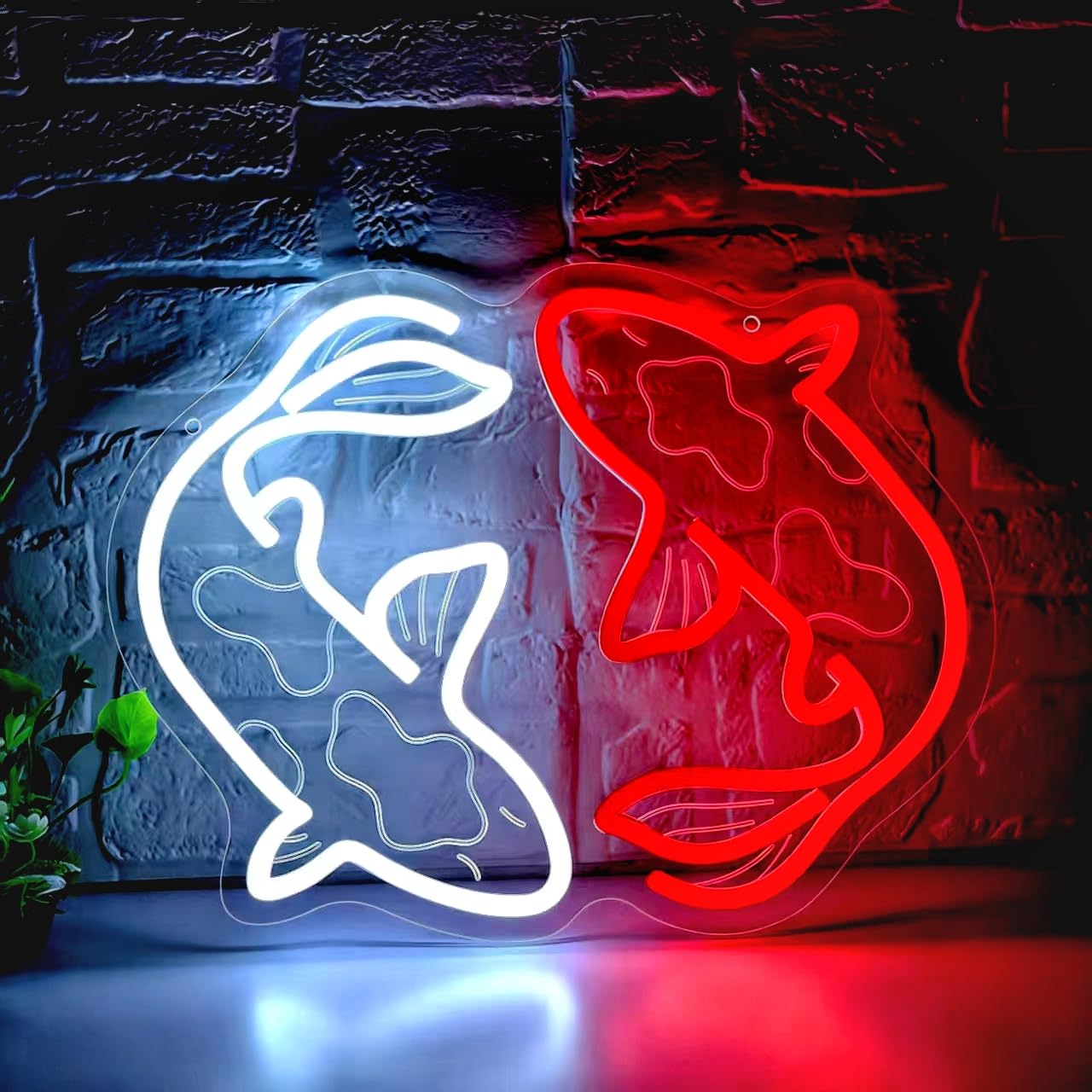 Blecode Koi Fish Neon Signs for Wall Decor Led Fishes Neon Signs Light Up Night Red White Neon Lights for Bedroom Koi Pond Fish Room Restaurant Office Bar Shop Business Festival 13.4 * 10.9in (XD307) โ image 1
