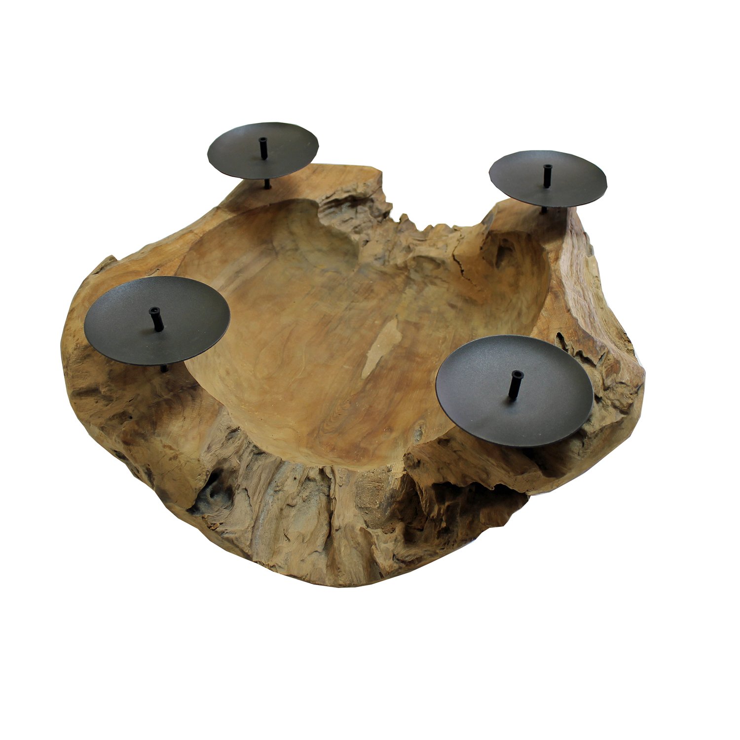 Ambientehome Teak Adventskrans met Wortelschaal en Fruitschaal, Massief Houten Schaal, Ca. 30-35 cm, Decoratieve Schaal met Verhoogde Rand voor Kaarsenpicks