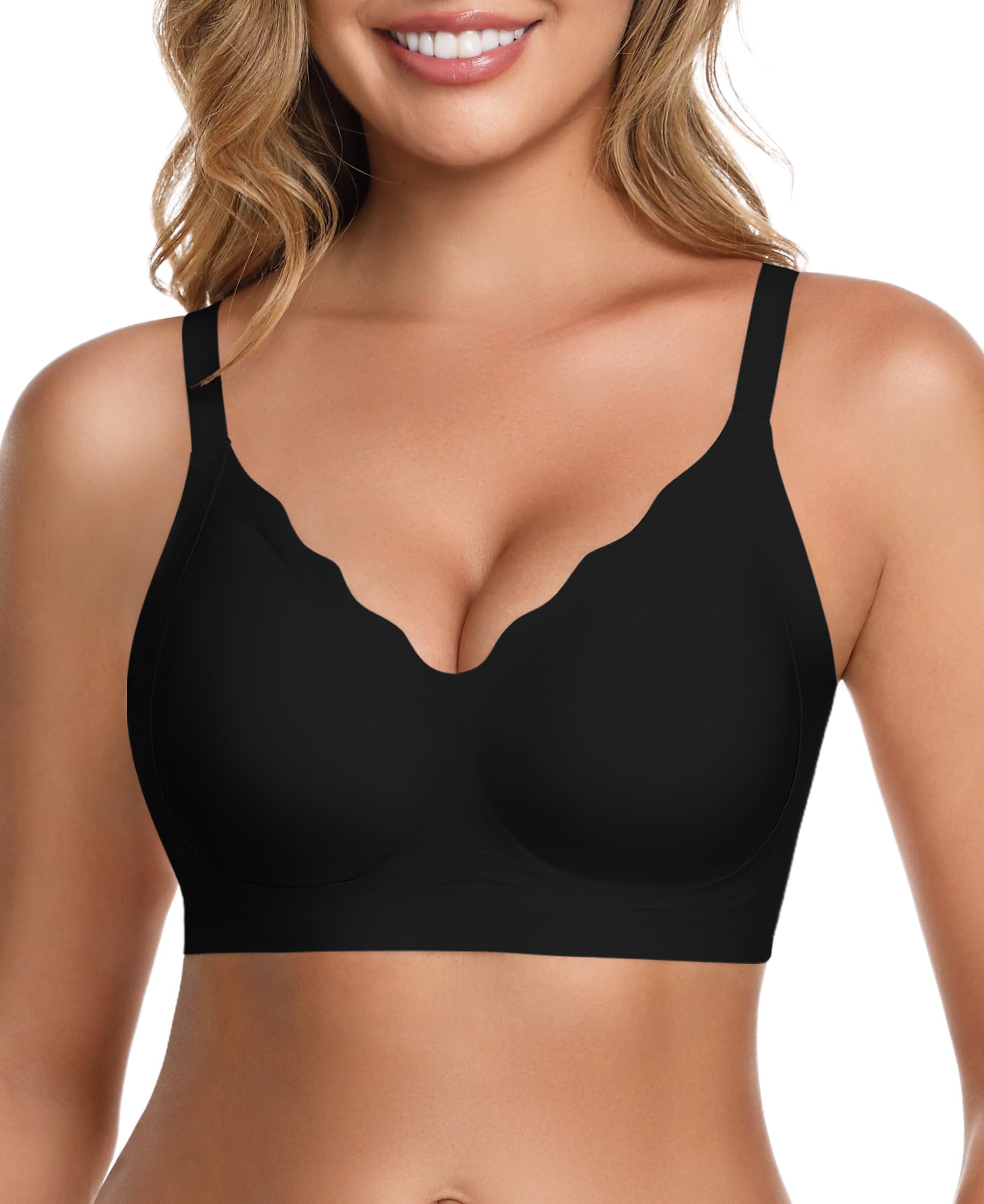 HBselect Nahtloser BH Damen ohne Bügel Push Up BH Große Brüste Starker Halt Bralette Komfort Vollschalen Gepolstert Bustier weicher BHS Bequemer T-Shirt Soft Bra