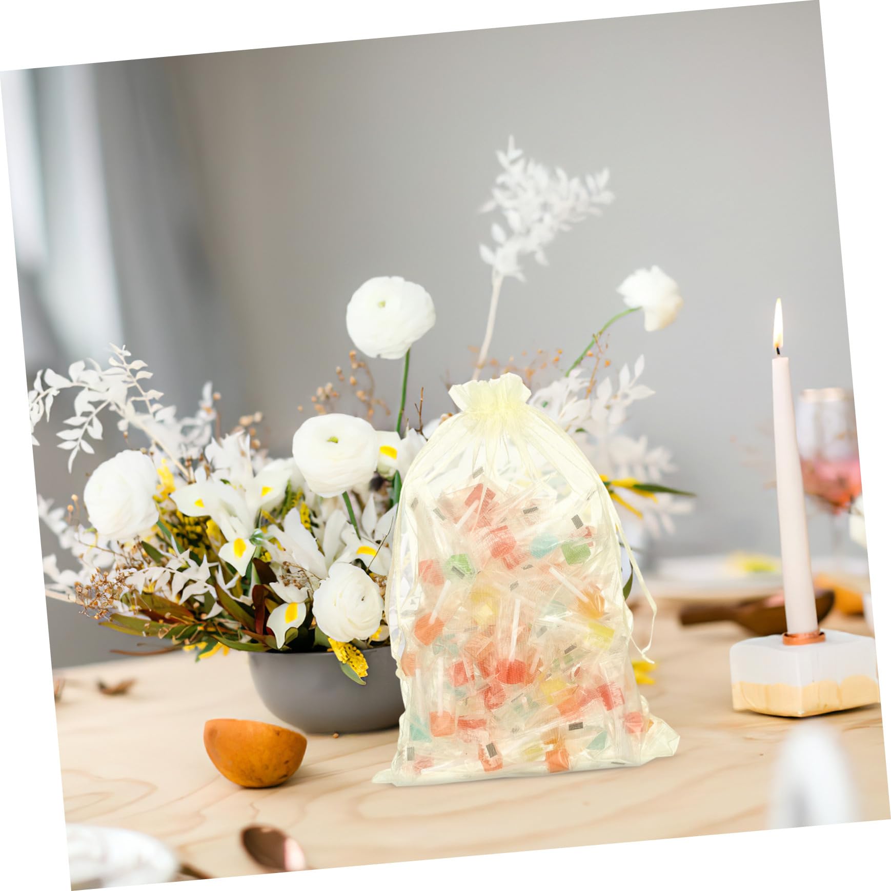 Kleine Organzabeutel 50 Stück Beige Organza mit Kordelzug