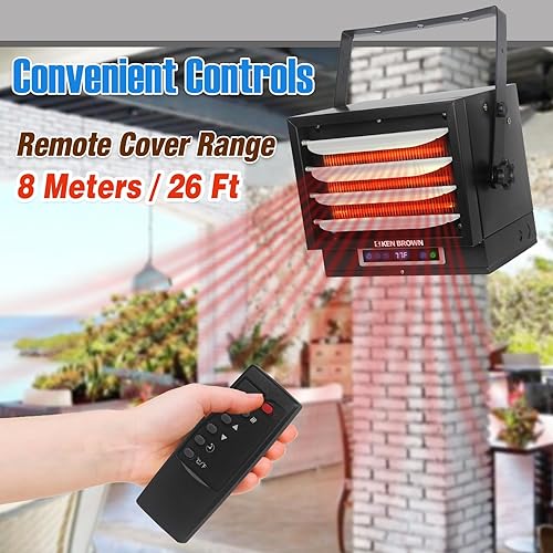 Miniatura 7 de KEN BROWN Calentador de techo forzado con ventilador digital de 7500 W, calentador eléctrico de garaje con control remoto de función completa,