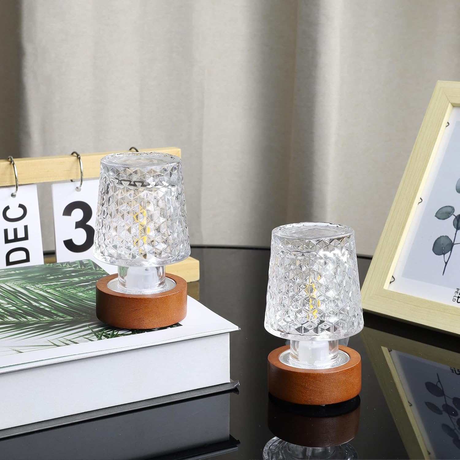 Samll Battery Operated Lights with Timer,Mini Bathroom Night Light for Adult,Led Lights for Bedroom,Warm Light Lamp for Nightstand,Glass Crystal Decorative Nightlights (Warm Light)