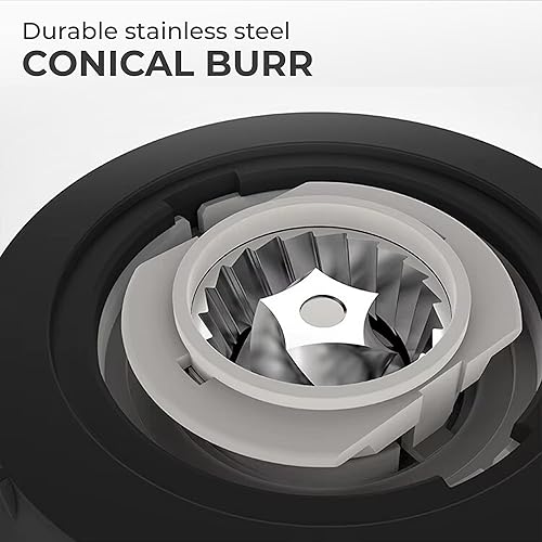 Miniatura 5 de Kaffe - Molinillo eléctrico de café (5.5 onzas), rebabas cónicas, 25 niveles de grosor ajustables, negro mate, cepillo de limpieza incluido