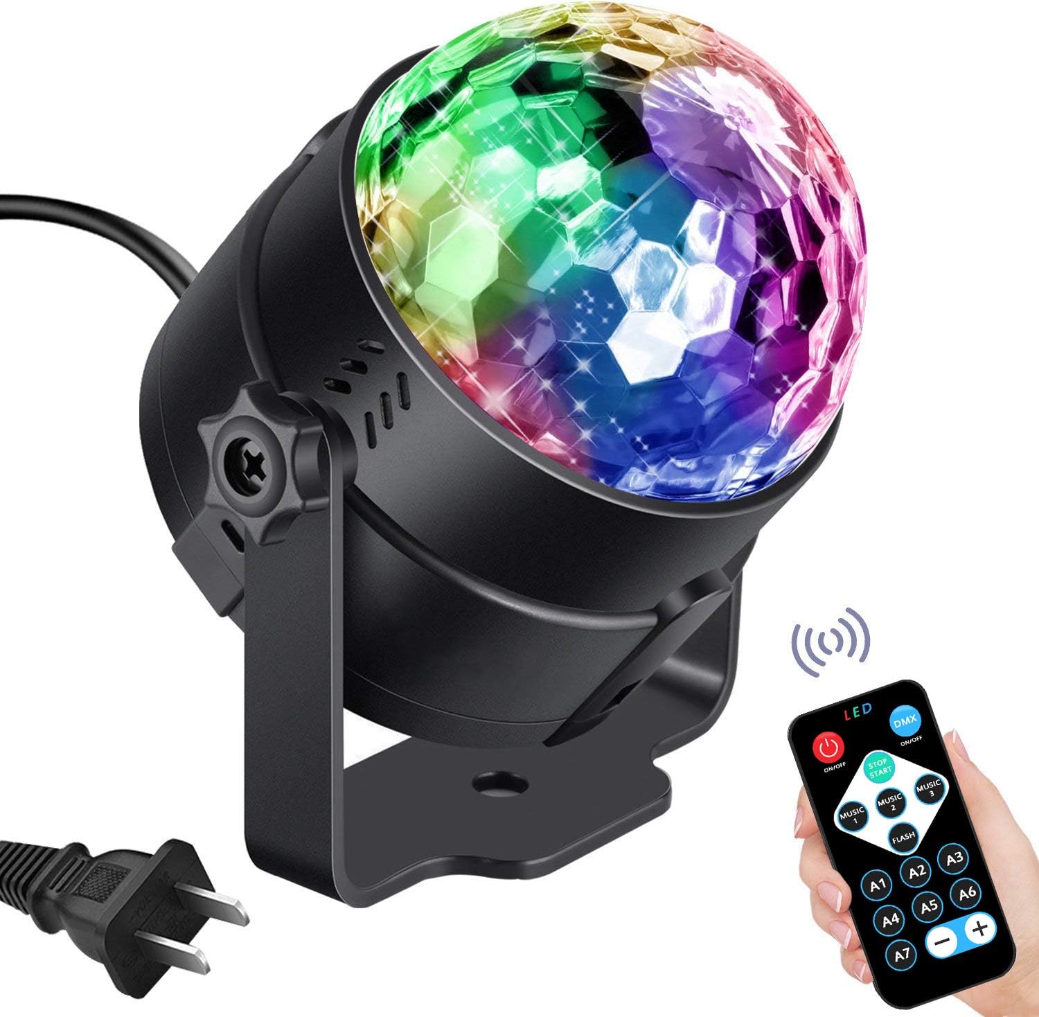Disco Ball Party Lights LED Disco Lights RGB DJ Dance Lights with 7 Colors Effects Sound Activated Strobe Lighting for Kids Birthday Party Decoration Gifts Karaoke Home Celebration (with Remote)