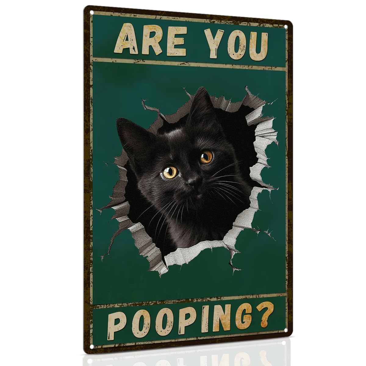 ALKB Are You Pooping Signs Funny Black Cat Sign for Bathroom Wall Decor, Vintage Cat Gift 8 x 12 Inch