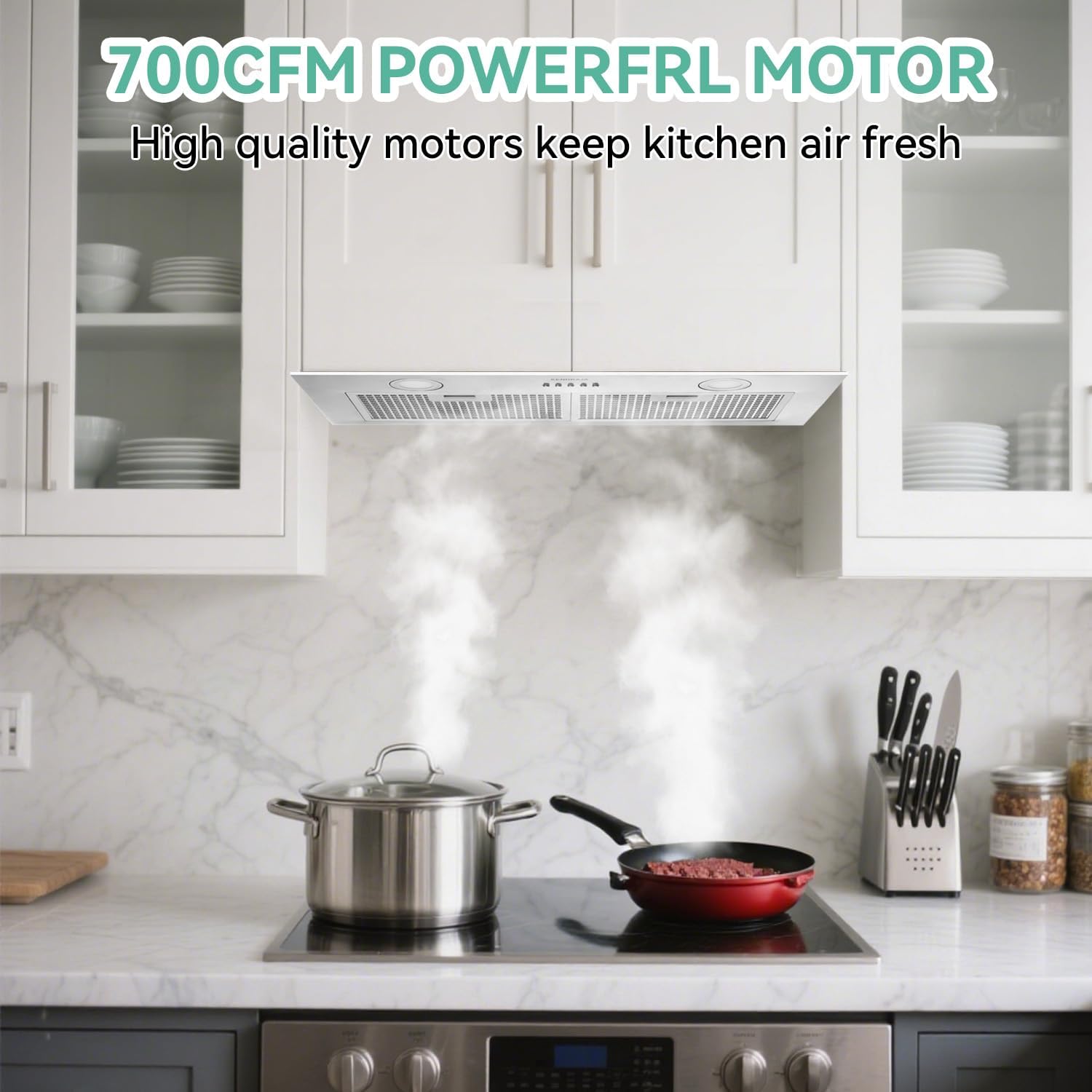 700CFM Range Hood Insert 30 inch, Stainless Steel Built-in Kitchen Vent Hood, Stove Hood with Bright LED Lights & Push Button Control, Grease Filter, Carbon Filter, Ducted/Ductless Convertible