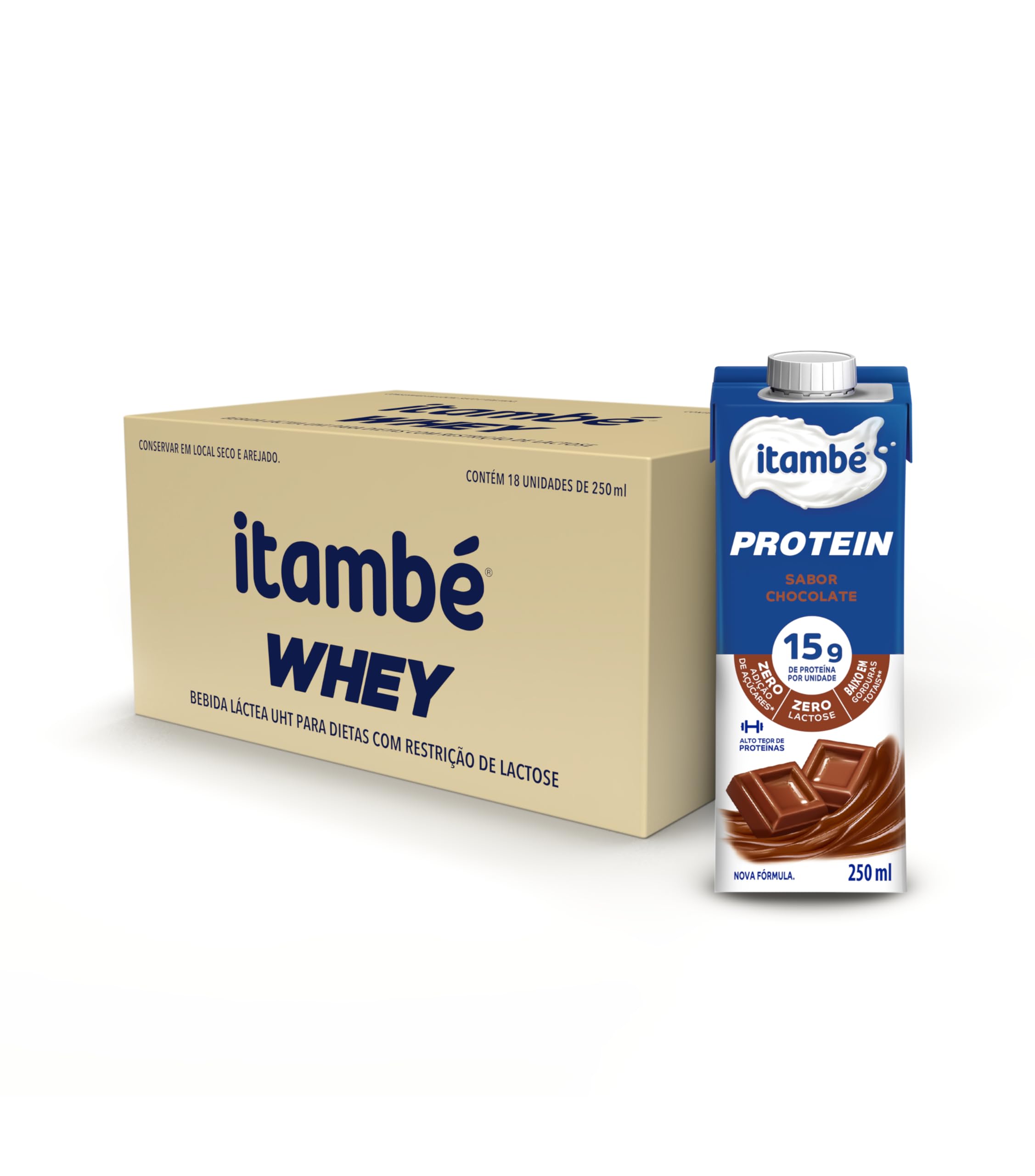 Itambé Whey Bebida Proteica Chocolate 15g de Proteína 250mL – 18 Unidades
