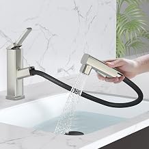 MIAOHUI Brushed Nickel Single Hole Bathroom Sink Faucet with Sprayer