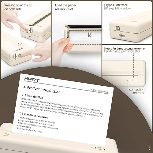 Miniatura 4 de HPRT Impresoras de viaje portátiles MT810 portátil llevar caso POOOLITECH A4 impresora térmica Rollx2