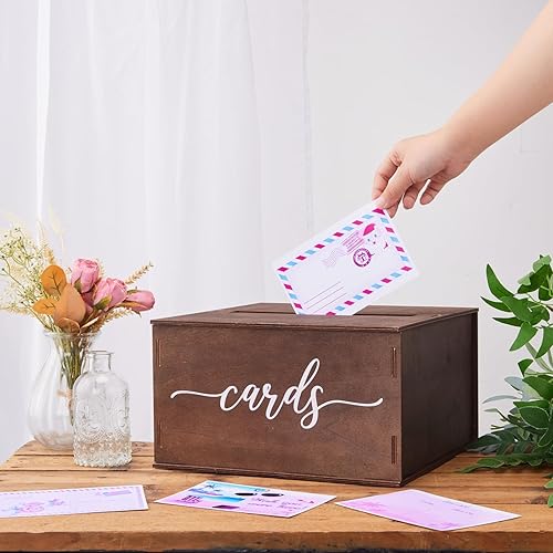 Miniatura 6 de Caja de tarjeta de madera - 10 EN decoración rústica de la boda, caja de bricolaje para tarjetas sobre dinero-WCB002
