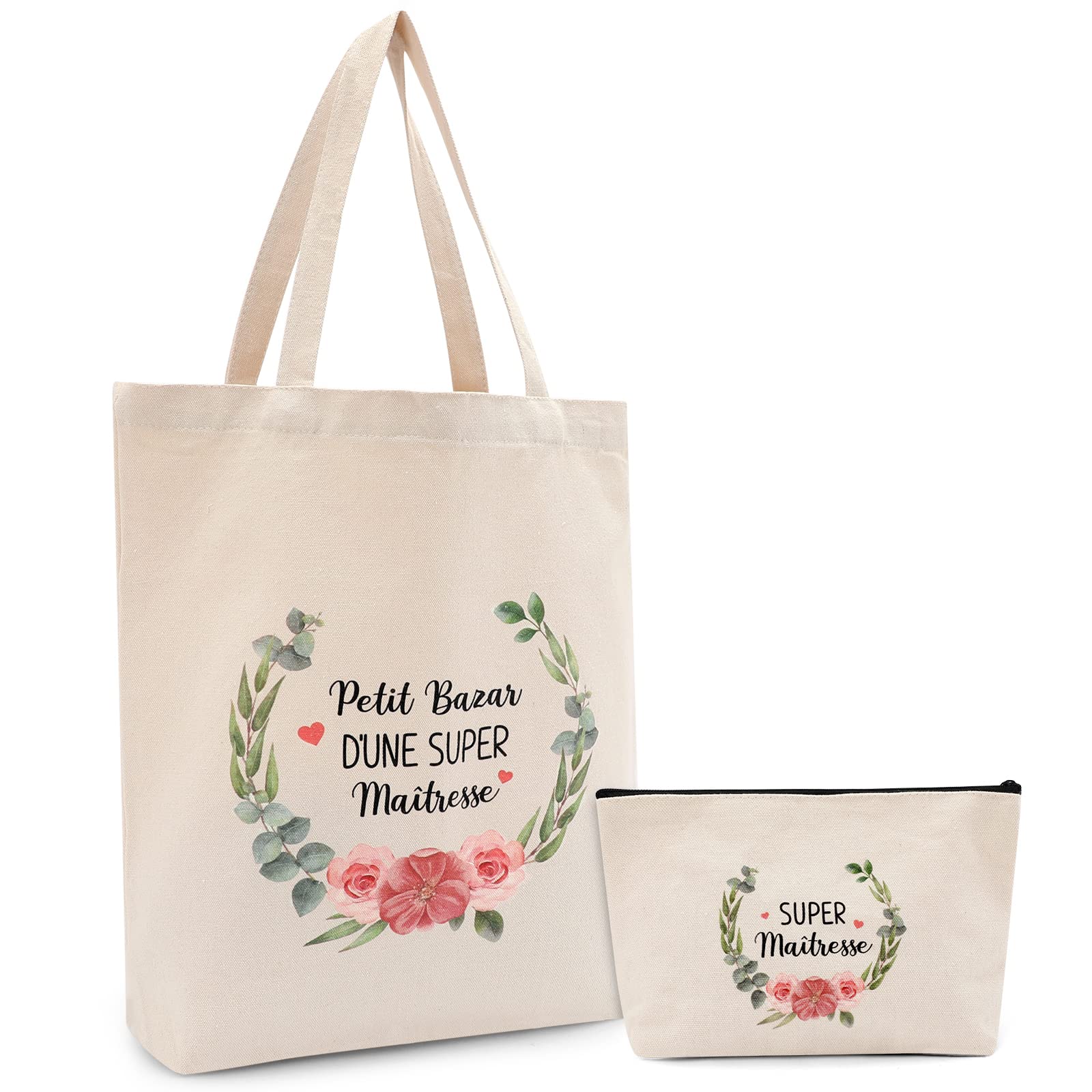 Lot de 2 Tote Bags Coton Femme avec Petite Pochette Sac Tissu