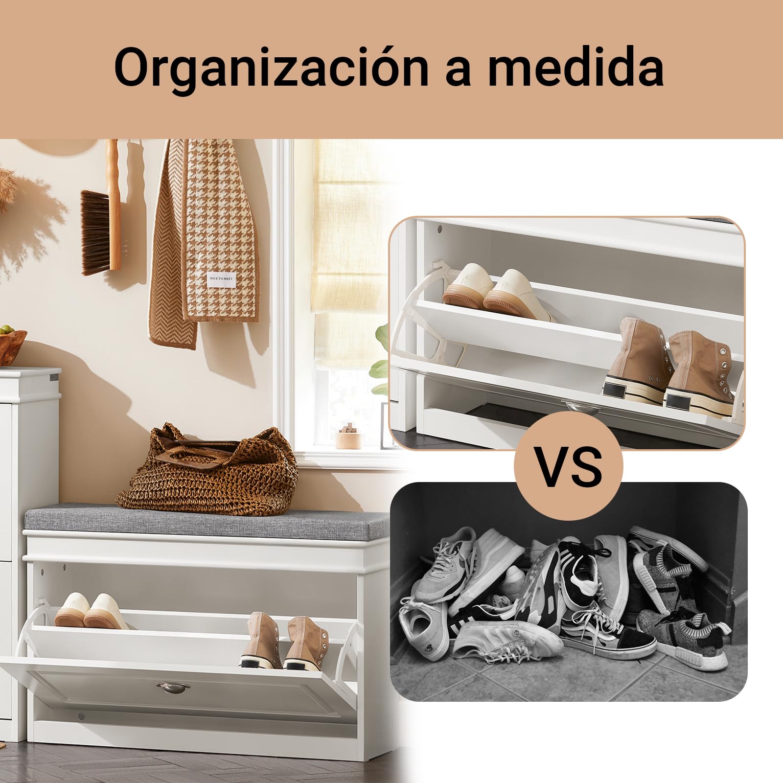 SoBuy Zapatero Entrada Recibidor con Cajón – Banco Zapatero con Asiento y Almacenaje Compacto 60x24x51 cm – Puff para Recibidor, Dormitorio o Salón, Blanco, FSR82-L-W