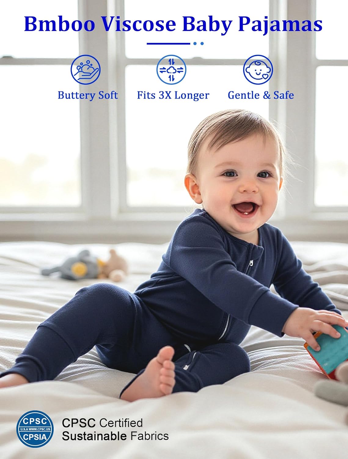 JunNeng Viscose from Bamboo Sleeper with Mittens, 2 Way Zipper Baby Boy Pajamas, Non Slip Sleep'N Play Romper
