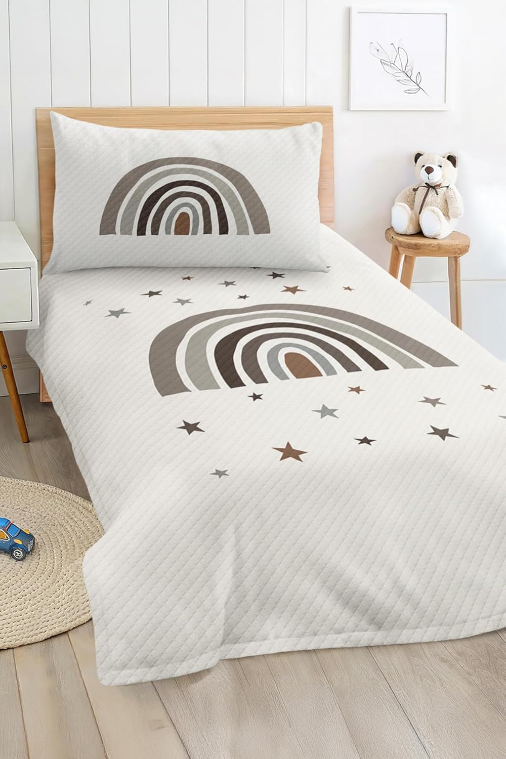 SODEF Quilt Set Twin Size Triangle Pattern Kids and Teens Room Bedspread Coverlet, Soft Cotton Polyester Blend, Fade Resistant, 2 Piece Set - Multicolor, One Size