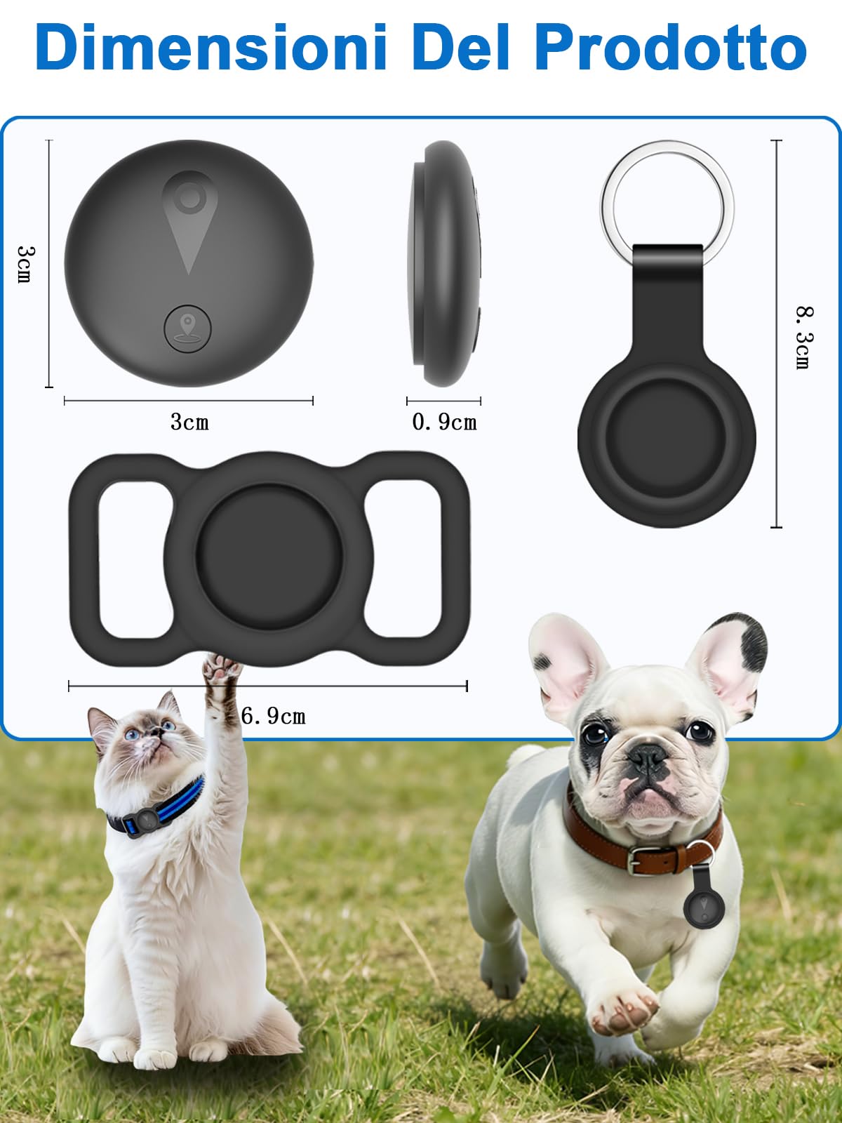 GPS per Cani, Collare GPS Gatto con Tracciamento in Tempo Reale, Mini Localizzatore per Cani, Localizzatore per Gatto Senza Abbonamento, per iOS e Android, può Essere Indossato con un Collare, Nero
