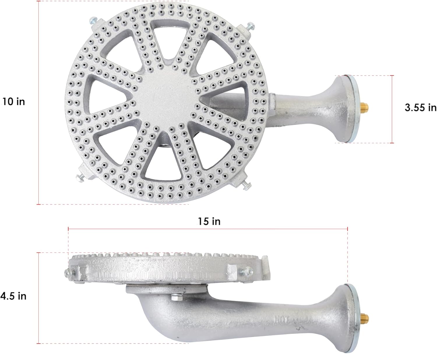Cast Iron Propane Burner Head with Brass Fitting Orifice (SH16RH - DIY Burner & Regulator)