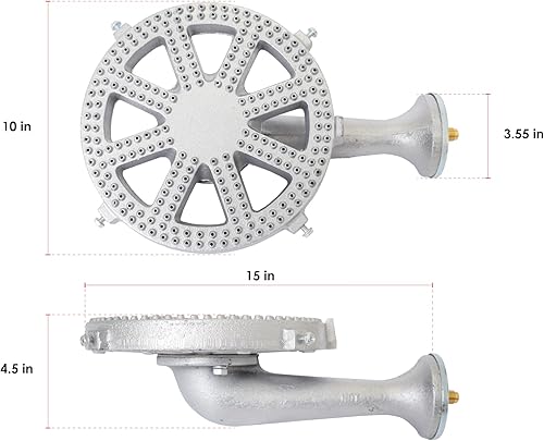 Miniatura 9 de COOKAMP Cast Iron Propane Burner Head with Brass Fitting Orifice (SH12RH - DIY Burner & Regulator)
