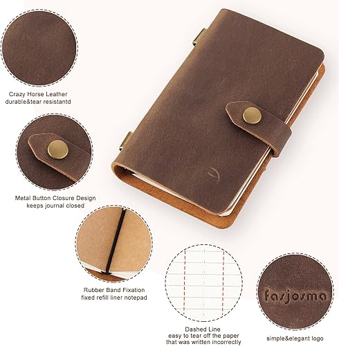 Miniatura 2 de Cuaderno de cuero pequeño de viaje, diario diario vintage, papel rayado, mini bloc de notas de cuero hecho a mano para mujeres y hombres (paquete de