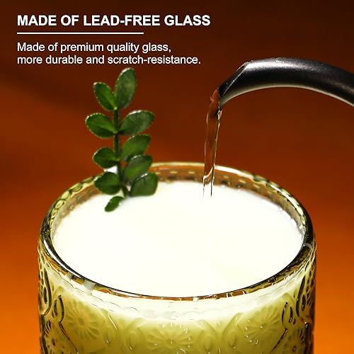 Miniatura 8 de Juego de 12 vasos verdes para beber, 12 onzas Highball y vasos de cóctel de 10 onzas, juego de cristalería vintage de cocina verde, vasos de vidrio