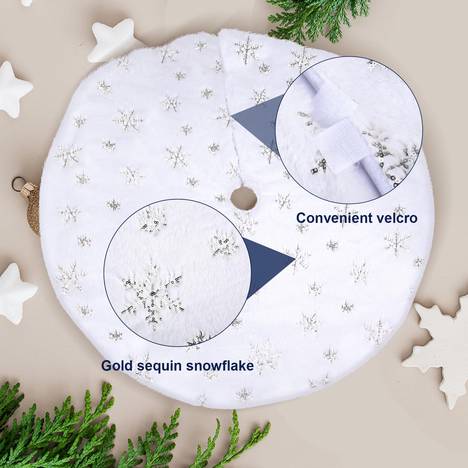 WELLXUNK® Gonna Albero Di Natale In Peluche Bianco - Diametro 78 Cm - Copribase Morbida E Sofficiosa Per Decorazioni Natalizie