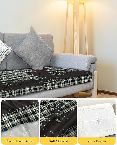 Miniatura 4 de Fundas de cojín para sofá de camión de Navidad, lavables, árbol de Navidad, copos de nieve, verde negruzco, a cuadros, extraíbles y elásticas,