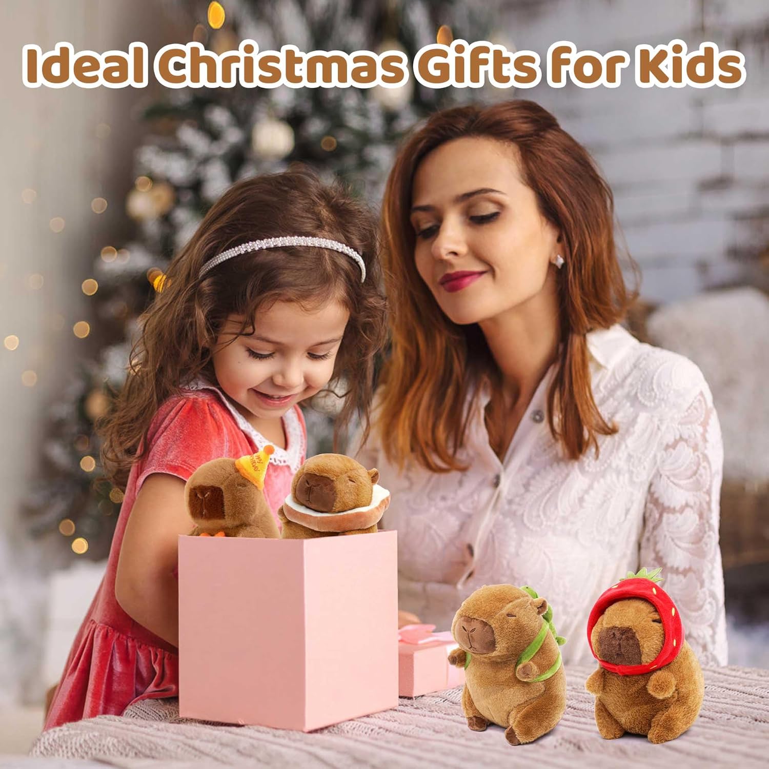 4PC Capybara Plush Keychain, Cute Small Capybara Mini Stuffed Animal. Valentines Day Gifts for Kids Birthday Party Favors Decorations. - Image 6